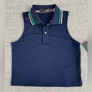 Polo Ralph Lauren RLX Girls Medium (8-10) Cropped Sleeveless Navy Polo - New